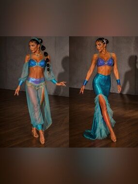 Jade Sky Medium Iridescent Blue Purple Bustier Crop Top Y2K Dance or Halloween